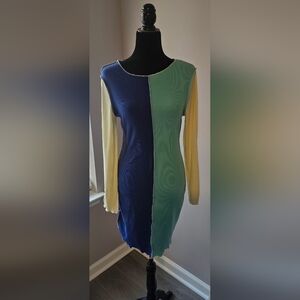 SHEIN Colorblock Long Sleeve Dress - Blue, Green, Yellow